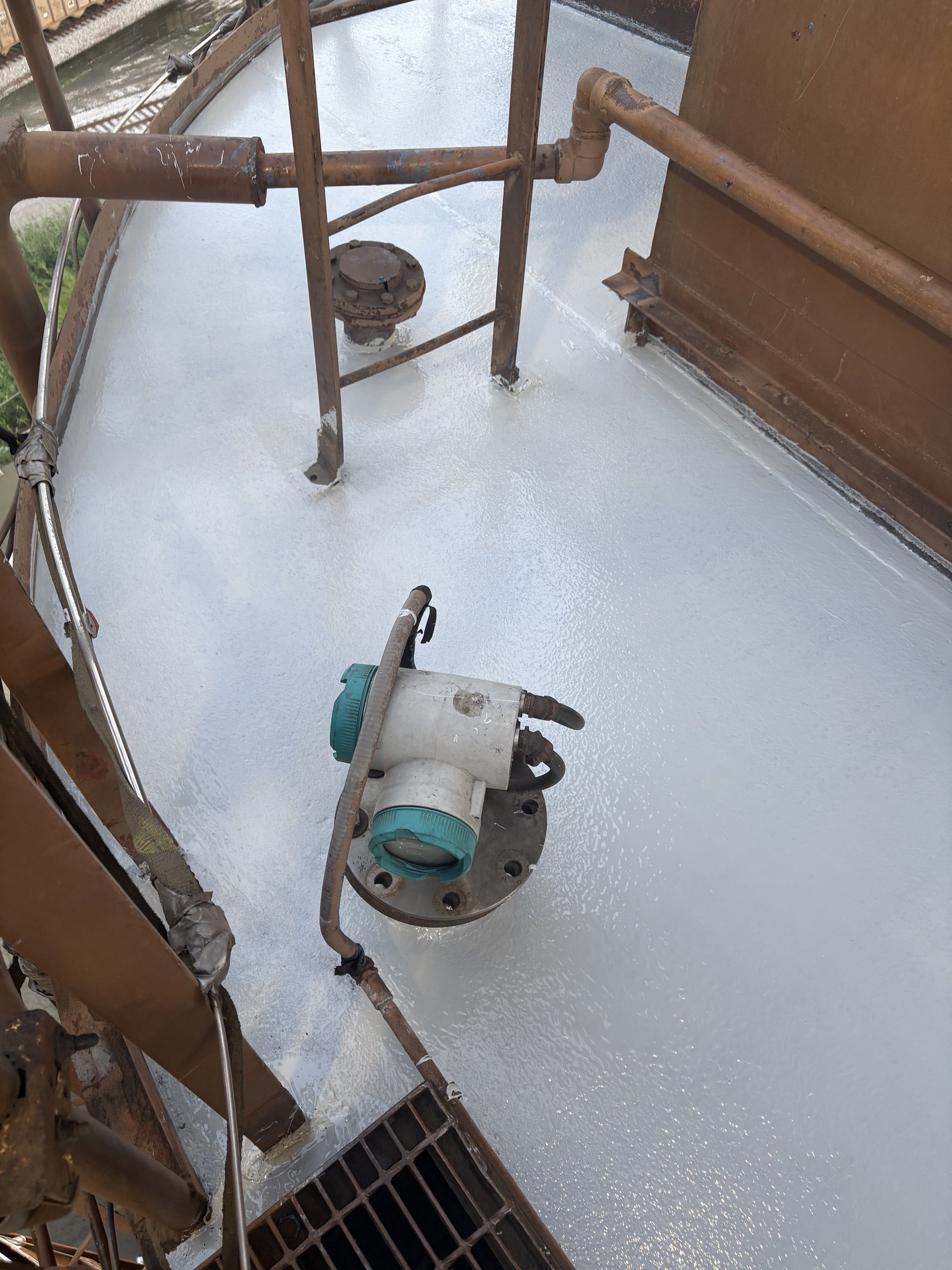 Roof detail at Merom Station showing coated penetrations and seams